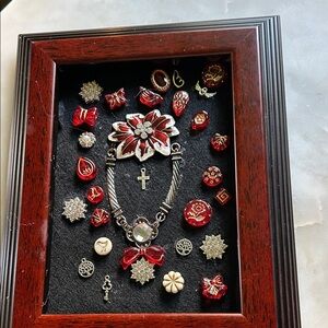 Red and Silver Floral Brooch
